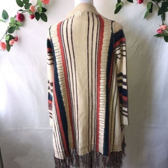 FULL Tilt Fringe Boho Strip Knit Open Front Cardigan Sweater S - Picture 2 of 8